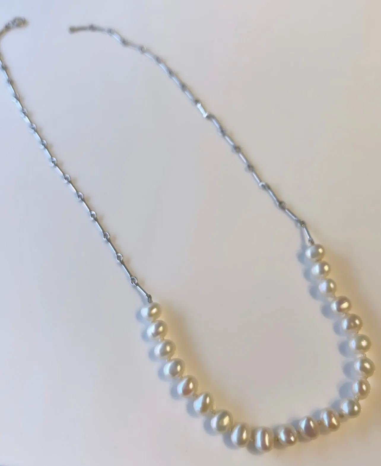 Gold Bar Link Chain with Freshwater Pearls