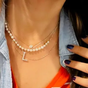 Gold Bar Link Chain with Freshwater Pearls