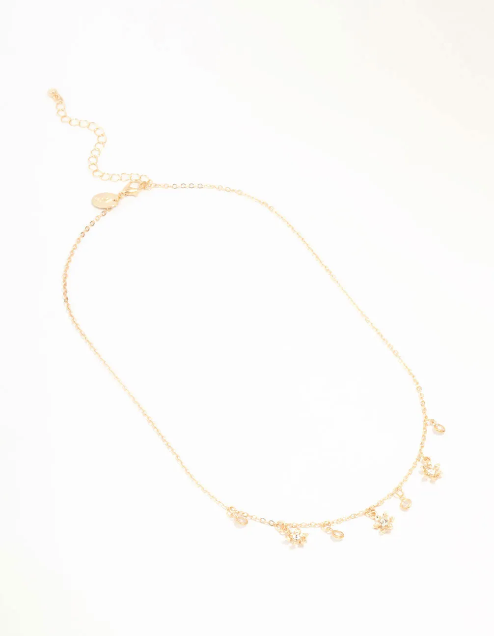 Gold Flower Diamante Droplet Necklace