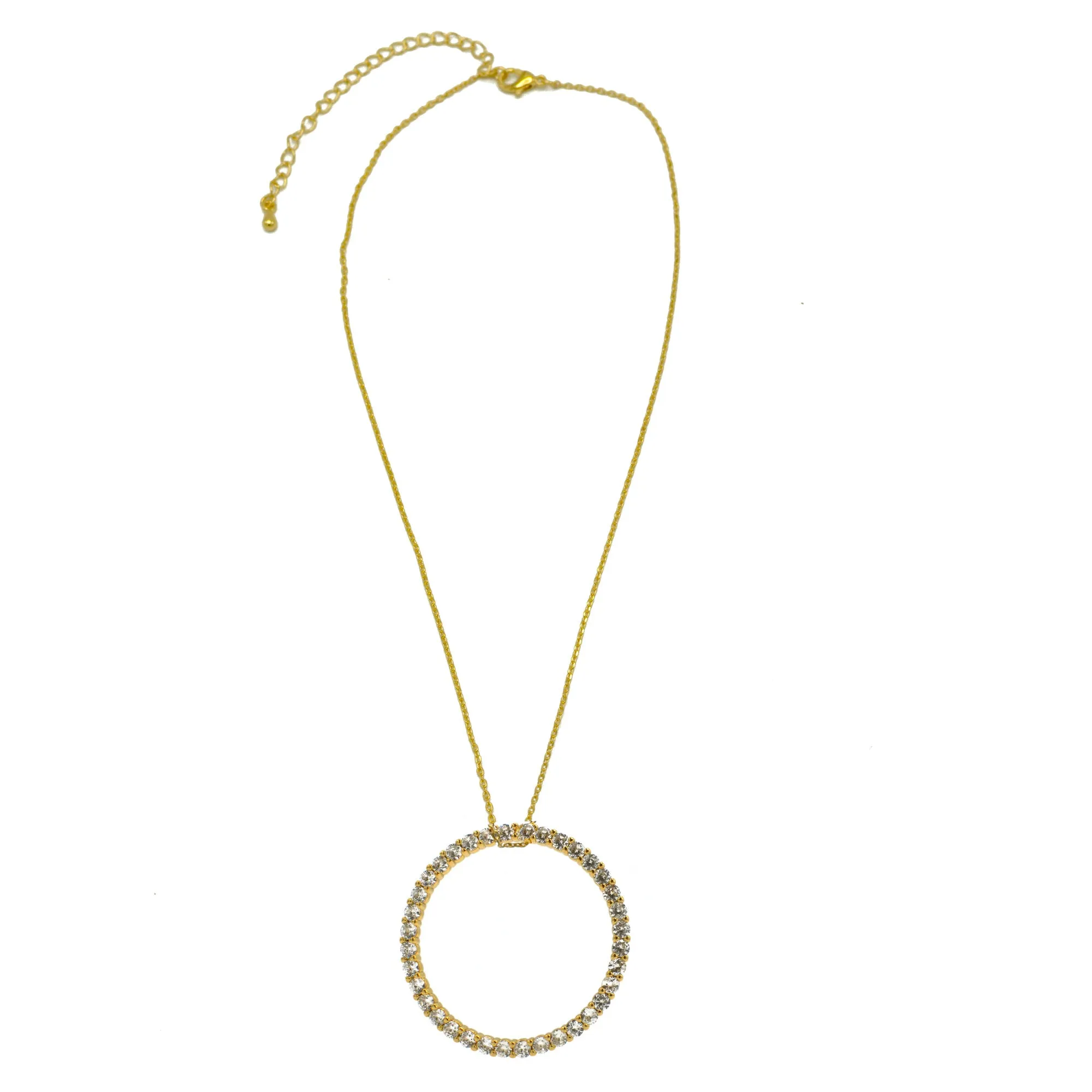 Gold round charm crystal pendant necklace#HNN90870G(HD11)