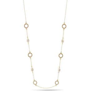 GOLD ROUND CRYSTAL CREAM PEARL NECKLACE #SWY-CX01N-GLD (OH25)