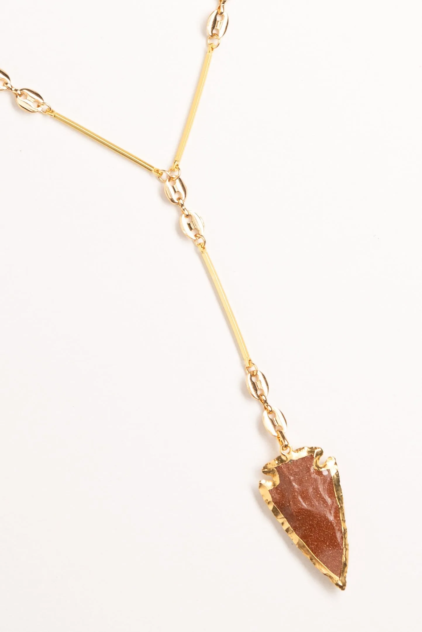 Gold Sand Stone Pendant Lariat Necklace
