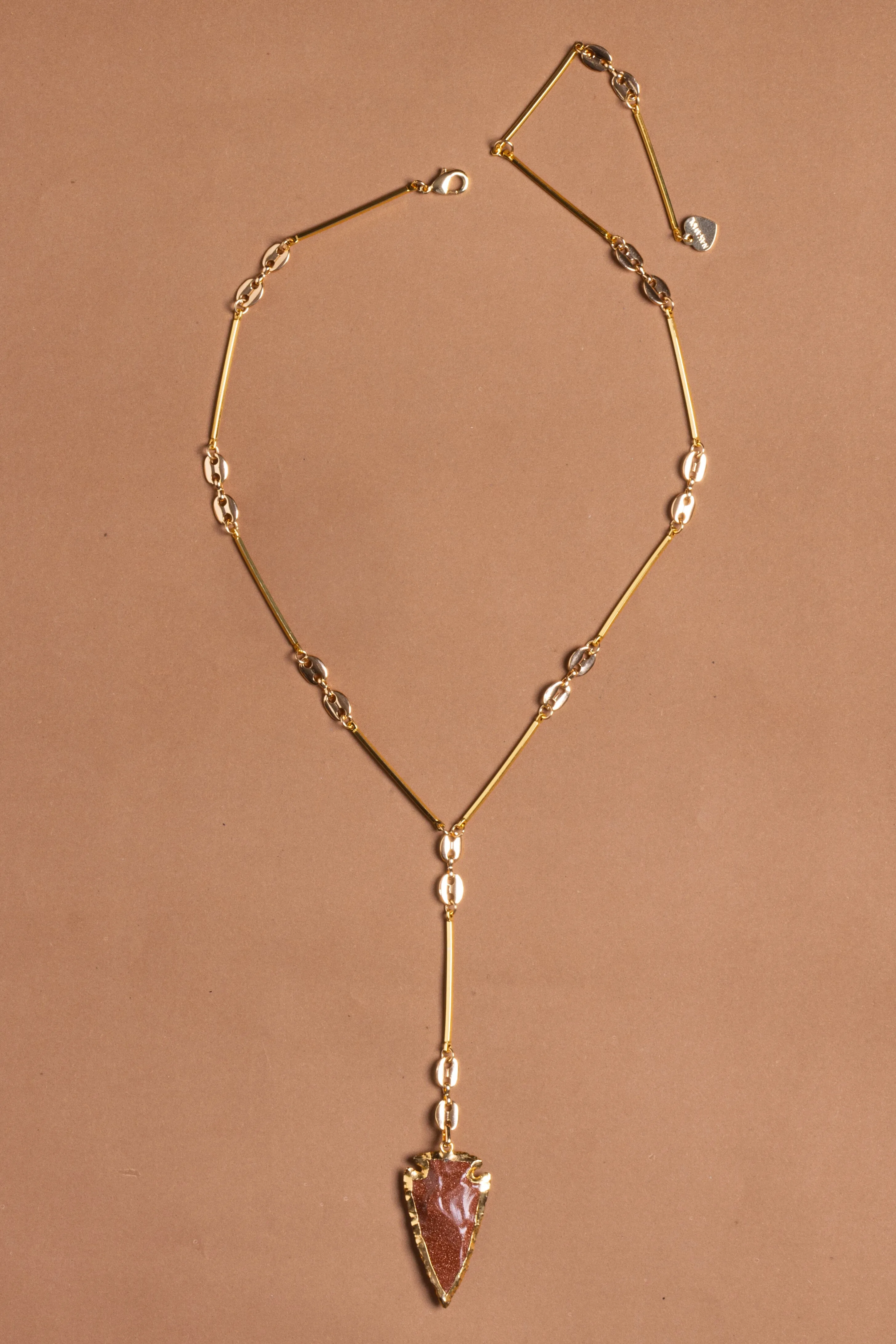 Gold Sand Stone Pendant Lariat Necklace