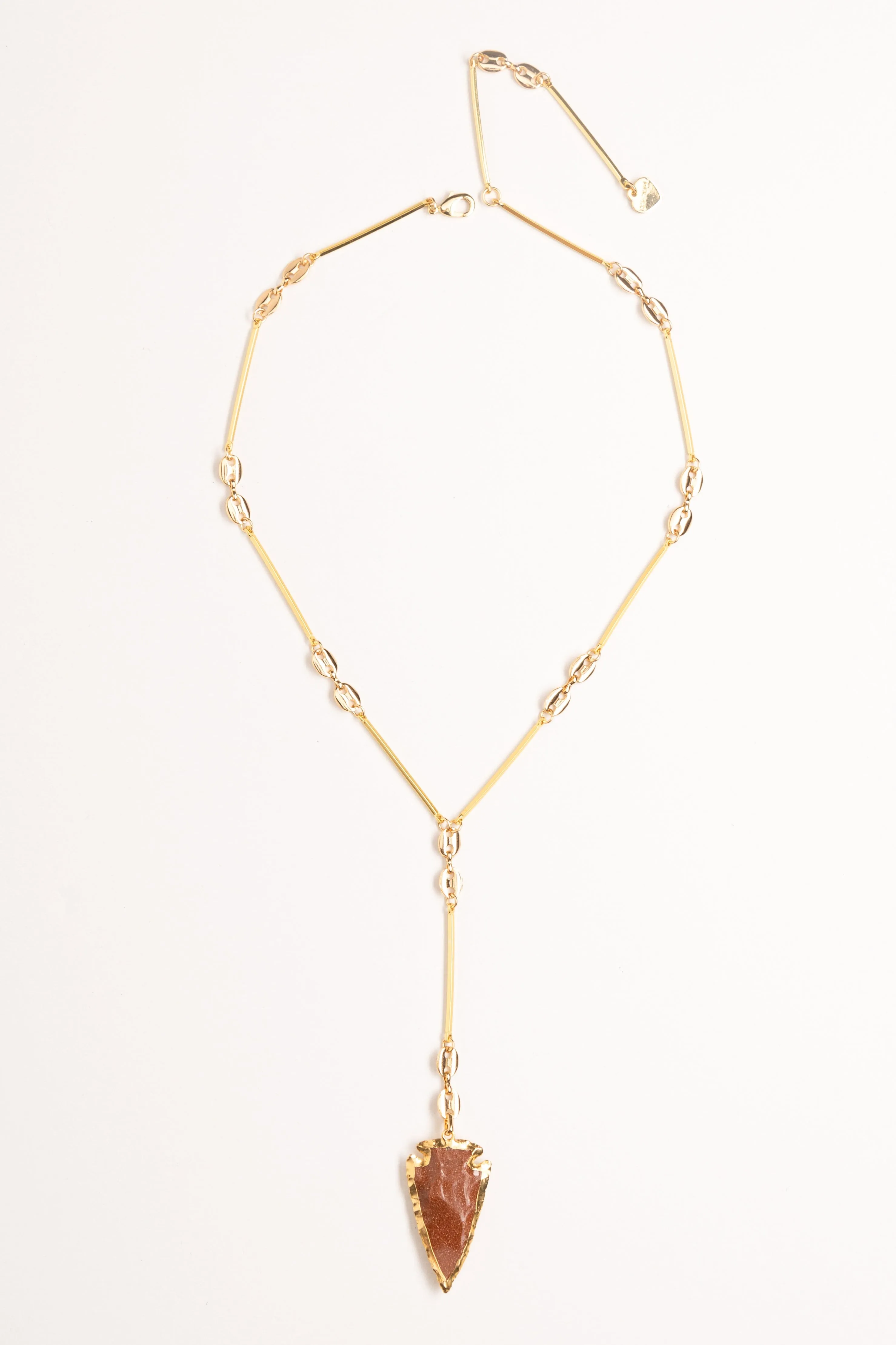 Gold Sand Stone Pendant Lariat Necklace