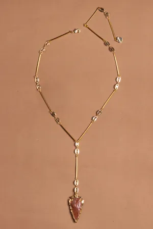 Gold Sand Stone Pendant Lariat Necklace