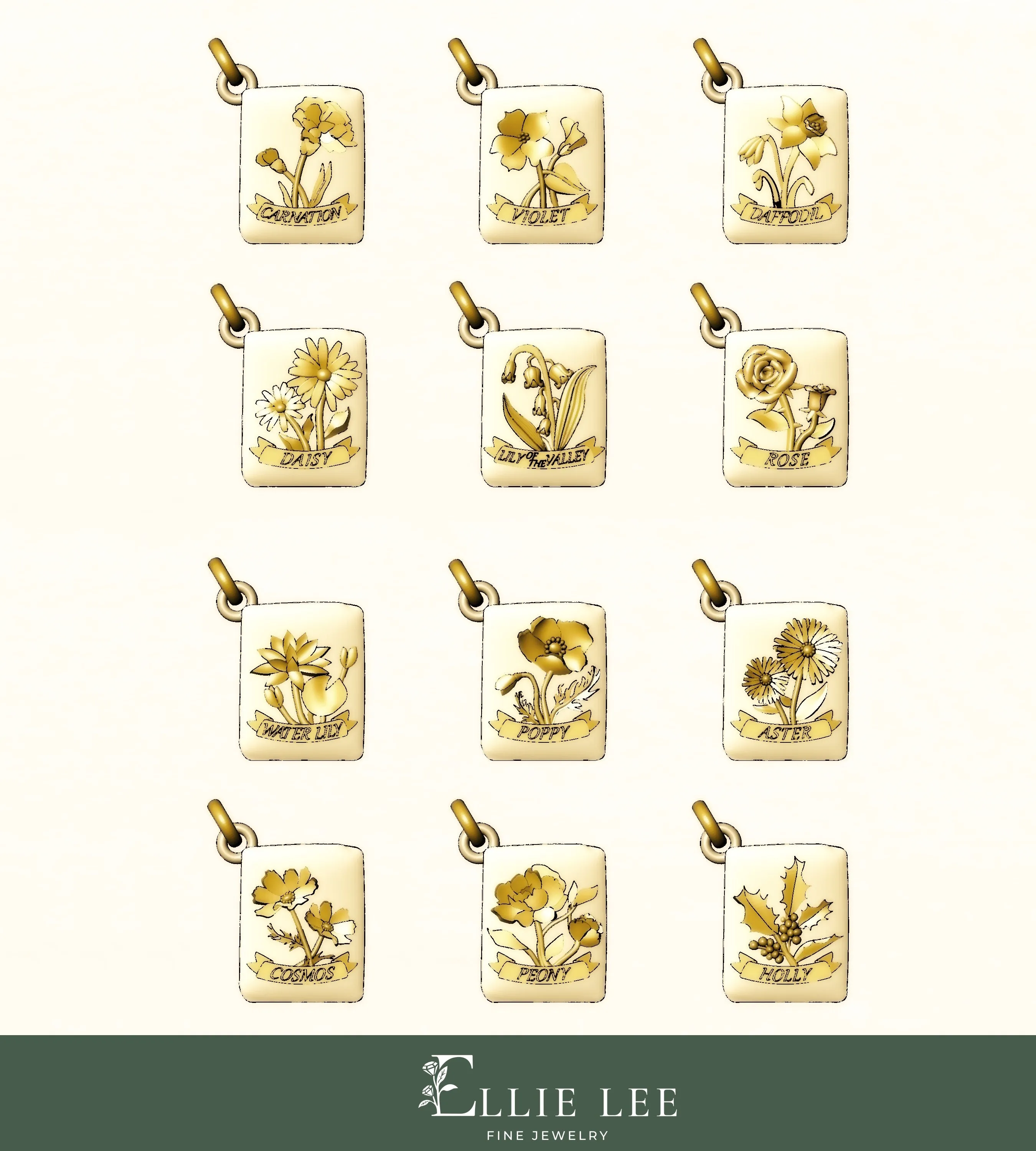 Golden Seed Packet Pendant- Birth Flower