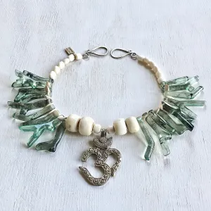 Green coral shapes in resin with an Om center piece unique necklace