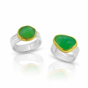 Green Flash Ring in Chrysoprase, 22K and Pure .999 Fine Silver