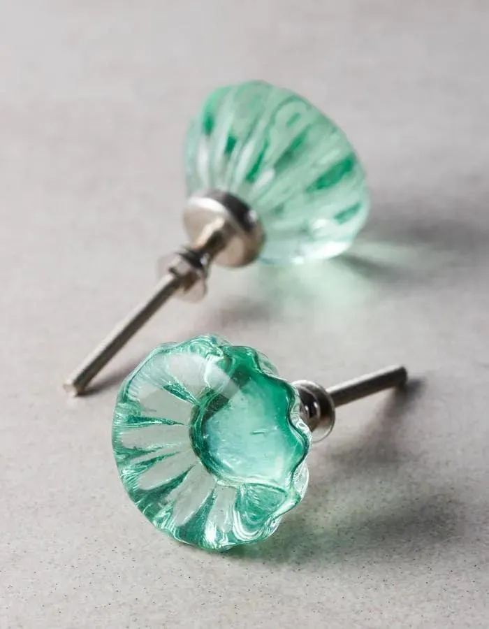 Green Glassware Flower Kitchen Cabinet Knob