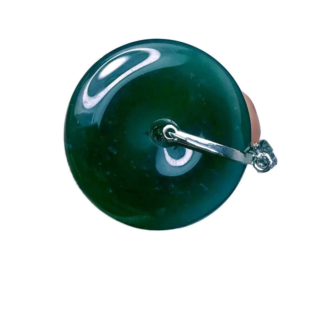 green icy jadeite donut pendant A grade Burma waxy silver rhinestone w chain