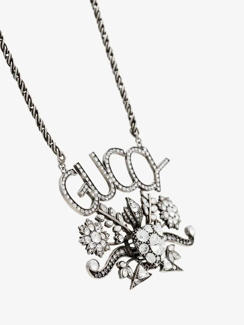 Gucci GUCCY Crystal Necklace in Silver