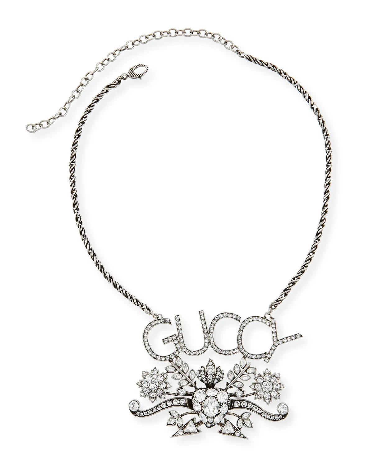 Gucci GUCCY Crystal Necklace in Silver