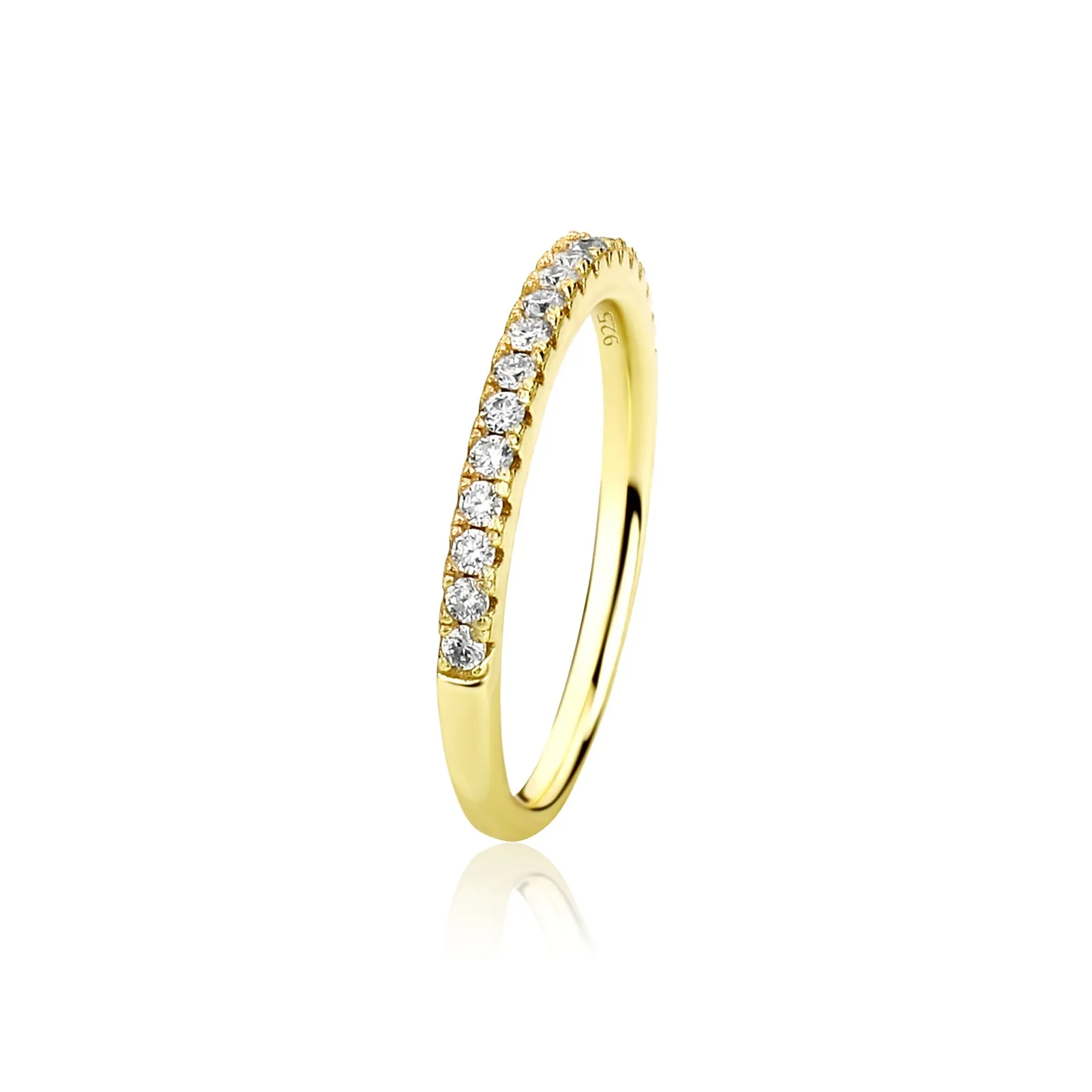 Half Accented Eternity Moissanite Diamond Engagement Band in Yellow/White Gold