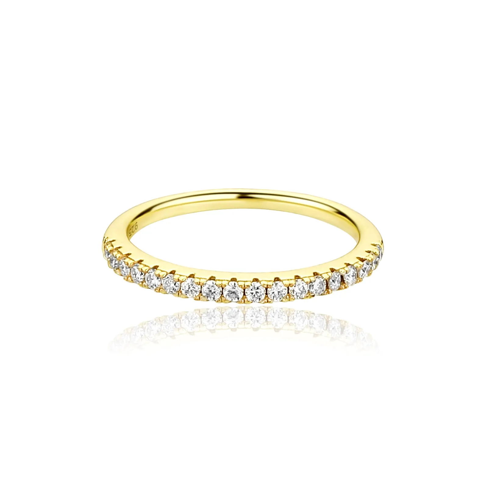 Half Accented Eternity Moissanite Diamond Engagement Band in Yellow/White Gold