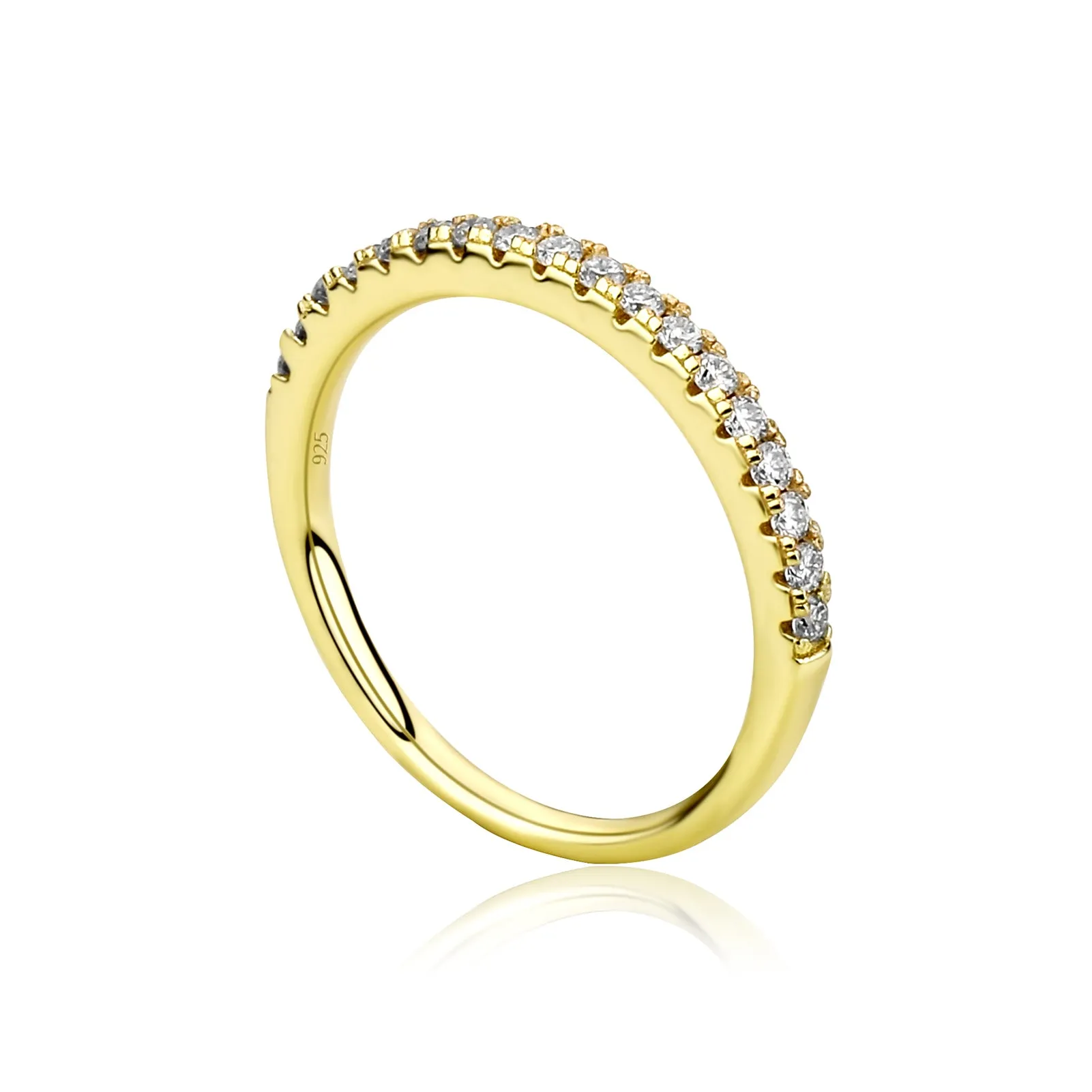 Half Accented Eternity Moissanite Diamond Engagement Band in Yellow/White Gold