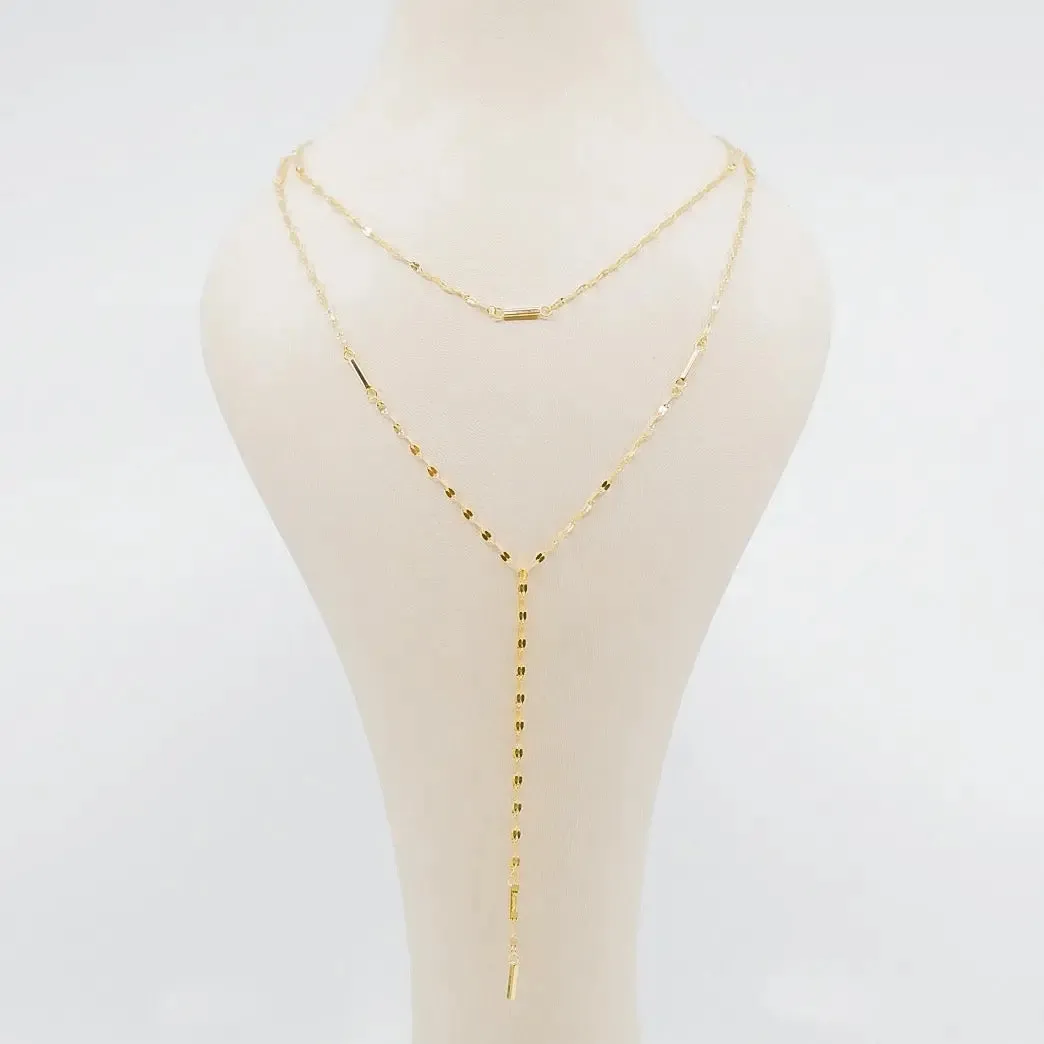 Hammered Bar Layered Choker Dangle Necklace