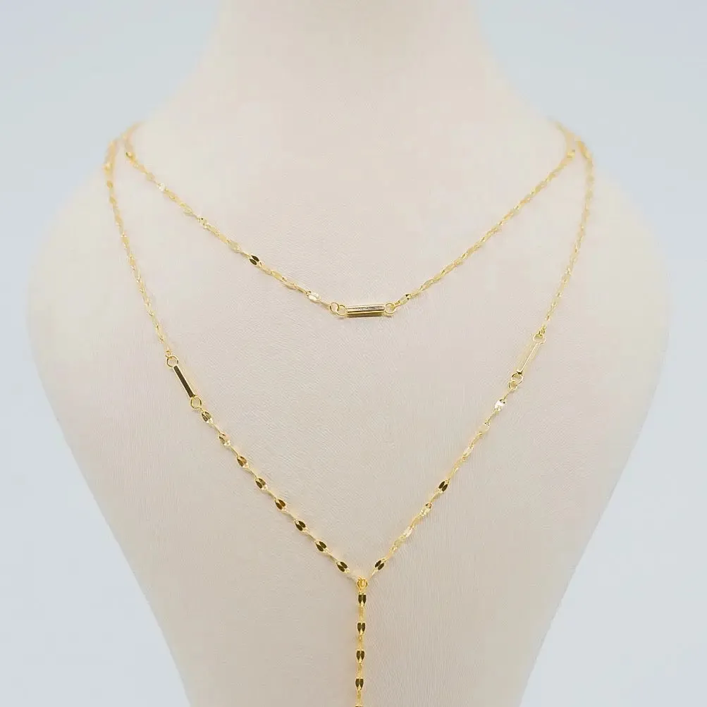 Hammered Bar Layered Choker Dangle Necklace