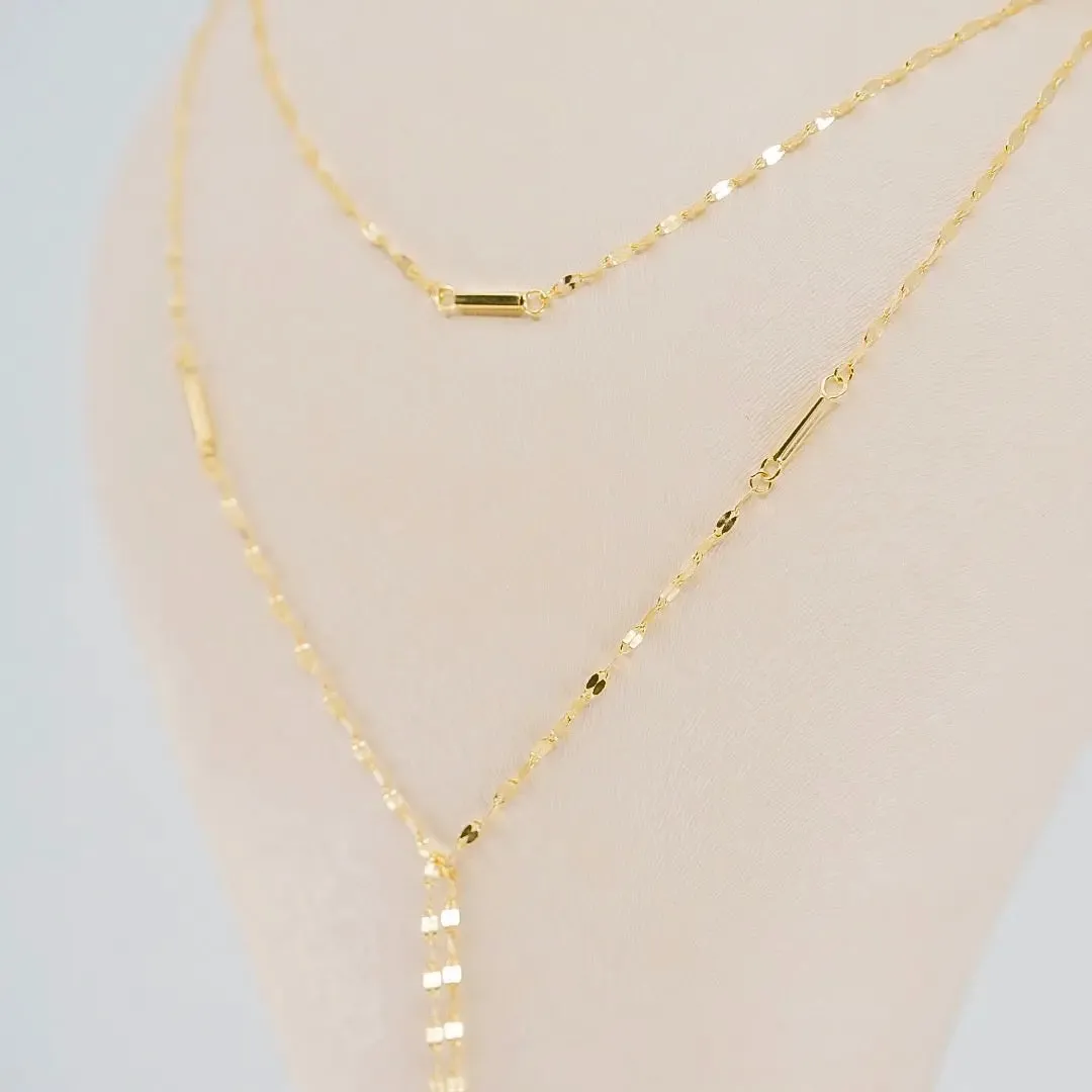 Hammered Bar Layered Choker Dangle Necklace