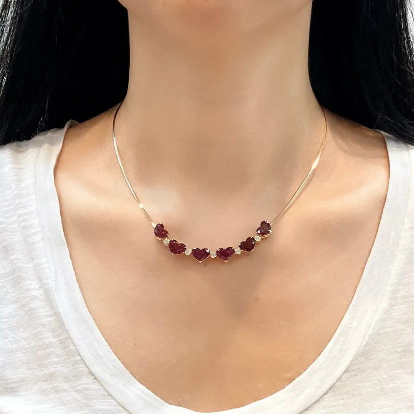 Heart Shape Garnet Diamond Necklace