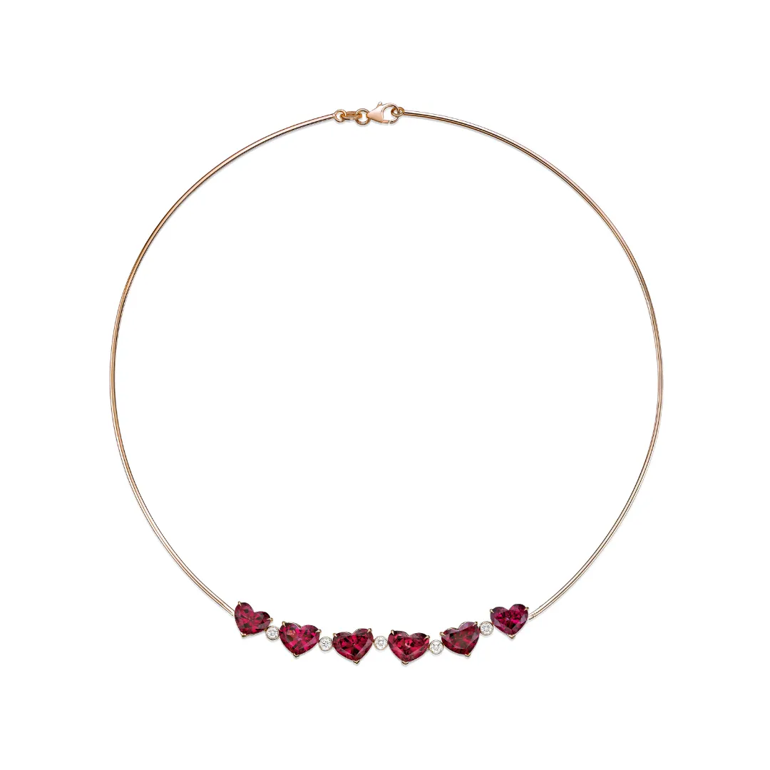 Heart Shape Garnet Diamond Necklace