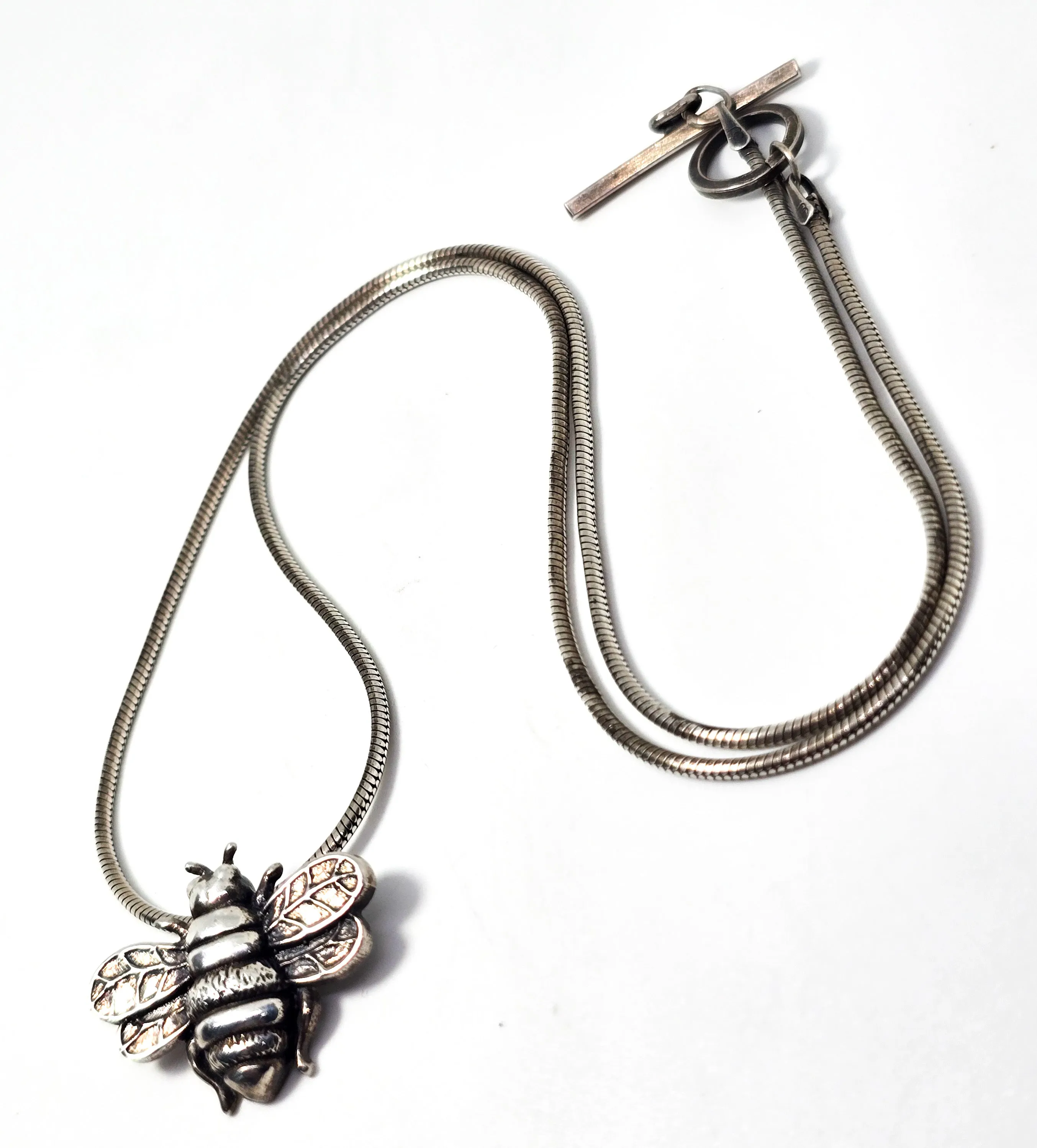 Honey Bee insect figural solid sterling silver pendant necklace