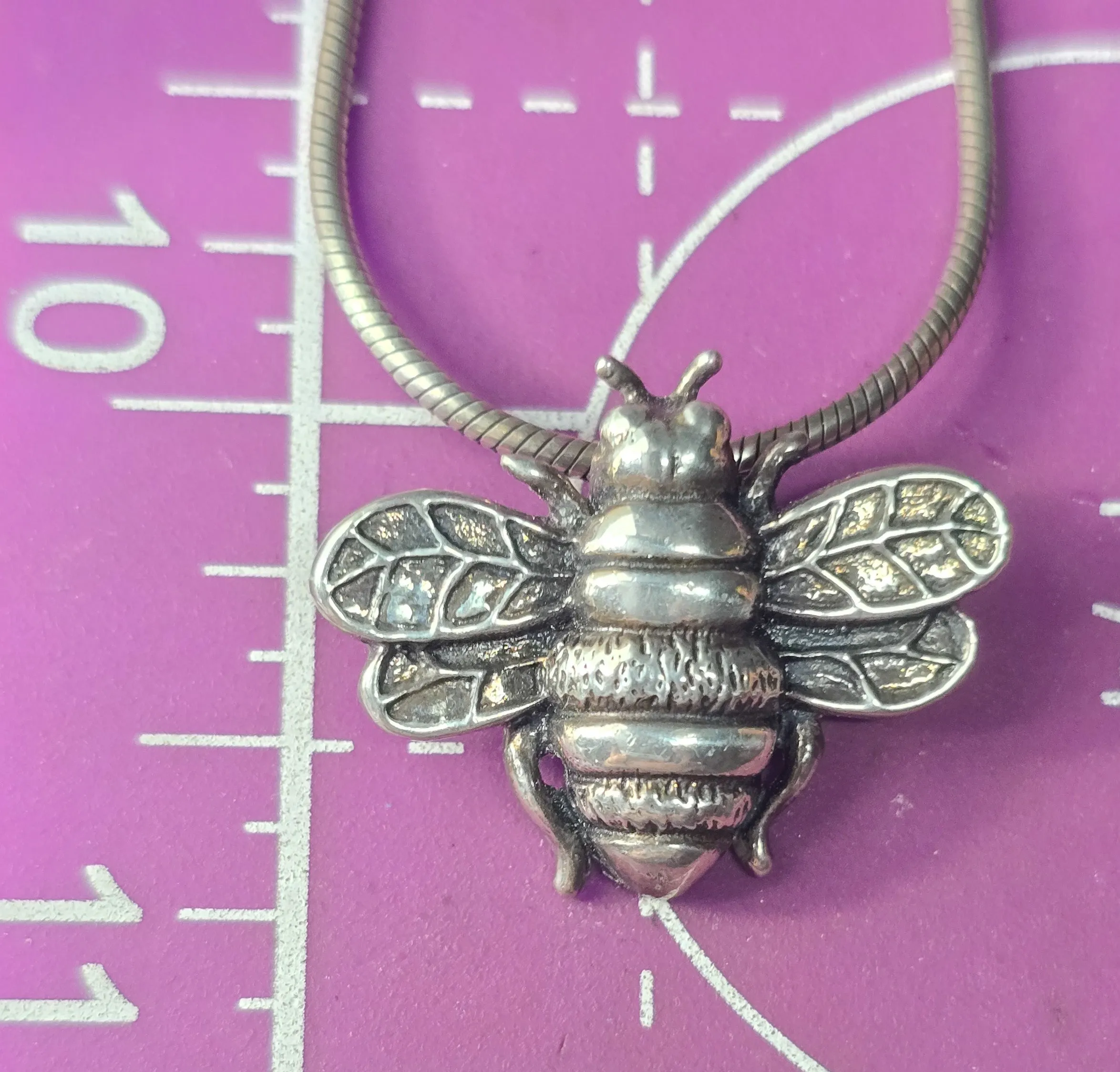 Honey Bee insect figural solid sterling silver pendant necklace