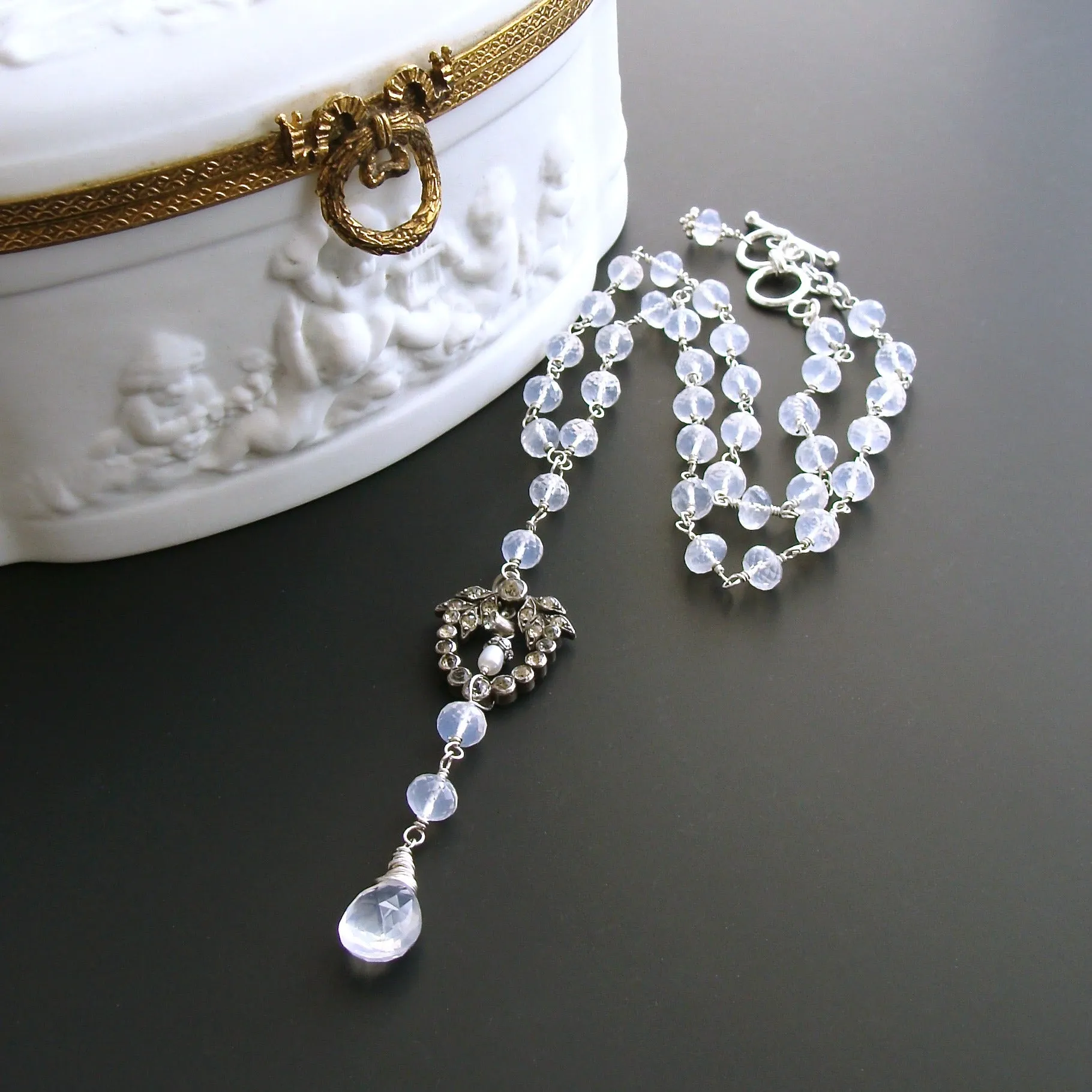 Ice Quartz Victorian Silver Paste Heart Pendant Necklace - Queen of Hearts Necklace