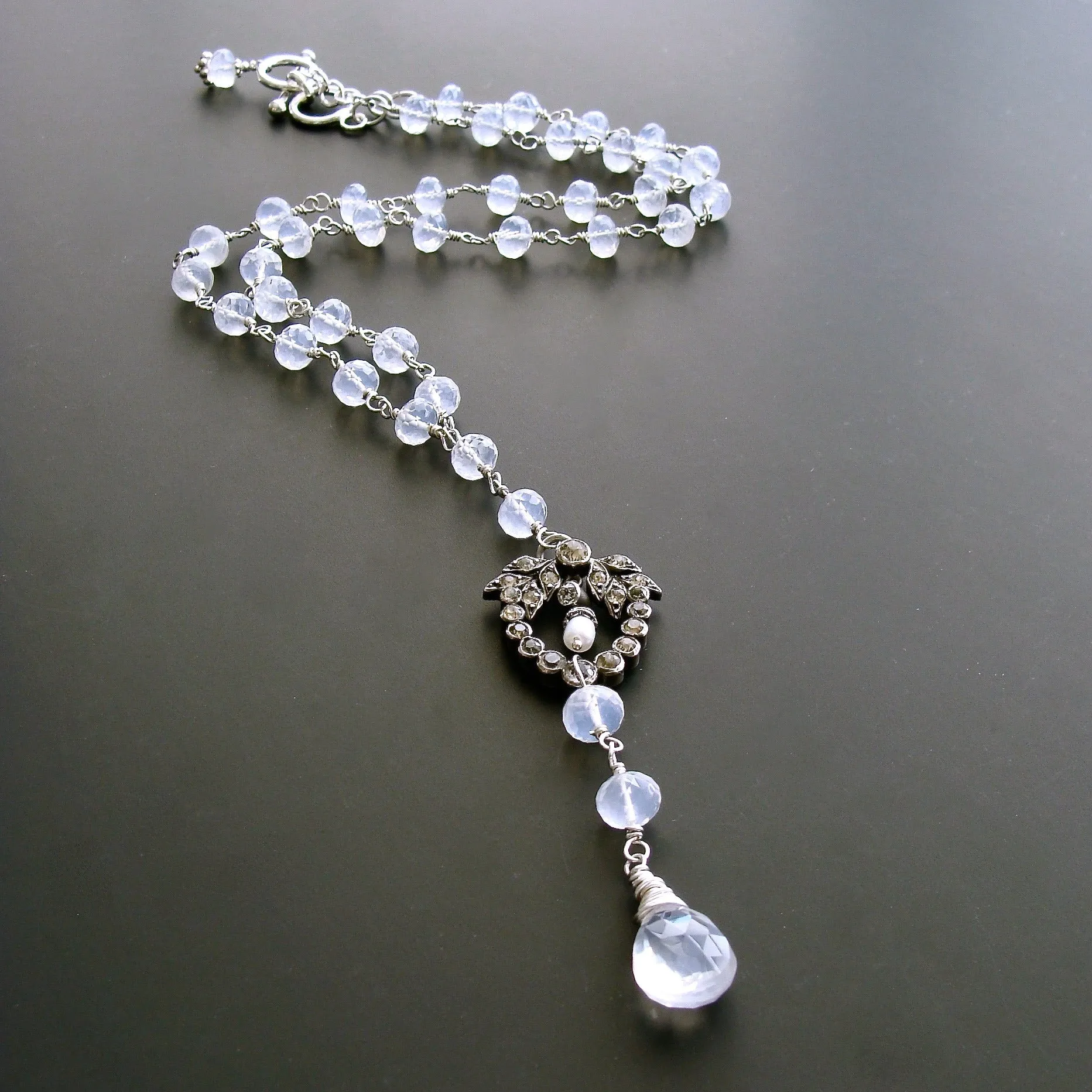 Ice Quartz Victorian Silver Paste Heart Pendant Necklace - Queen of Hearts Necklace