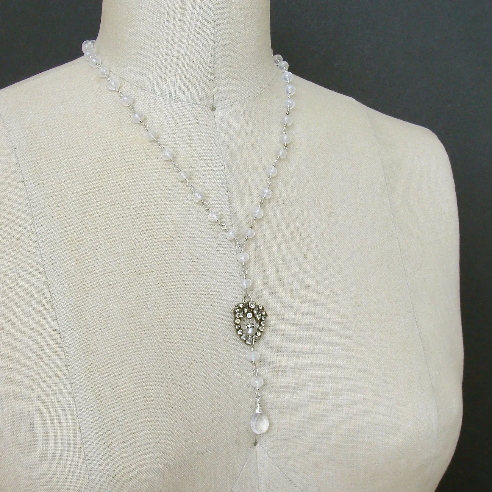 Ice Quartz Victorian Silver Paste Heart Pendant Necklace - Queen of Hearts Necklace