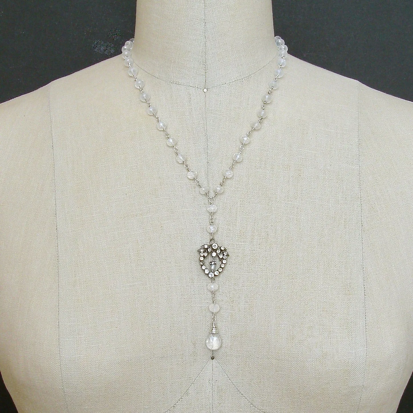 Ice Quartz Victorian Silver Paste Heart Pendant Necklace - Queen of Hearts Necklace