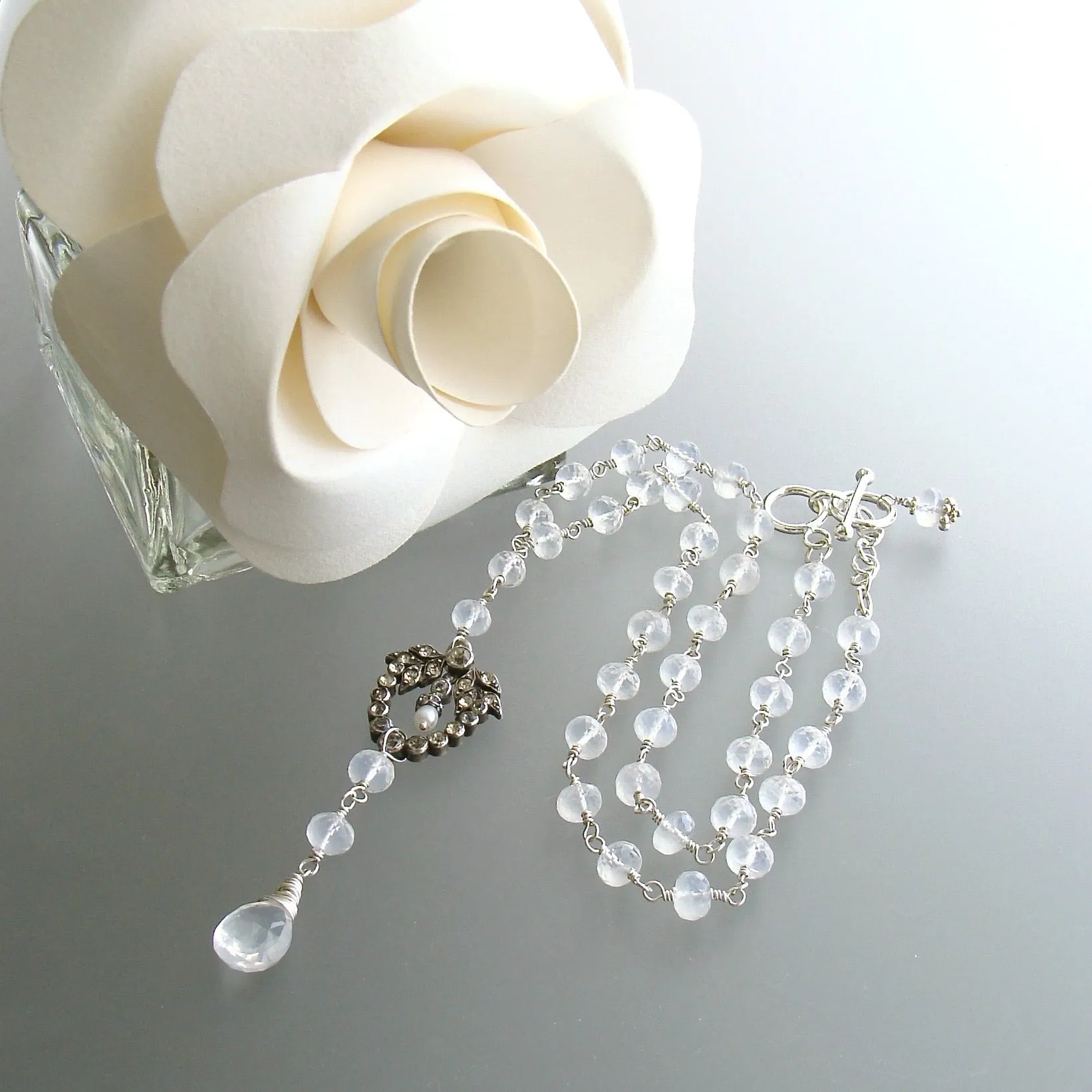 Ice Quartz Victorian Silver Paste Heart Pendant Necklace - Queen of Hearts Necklace