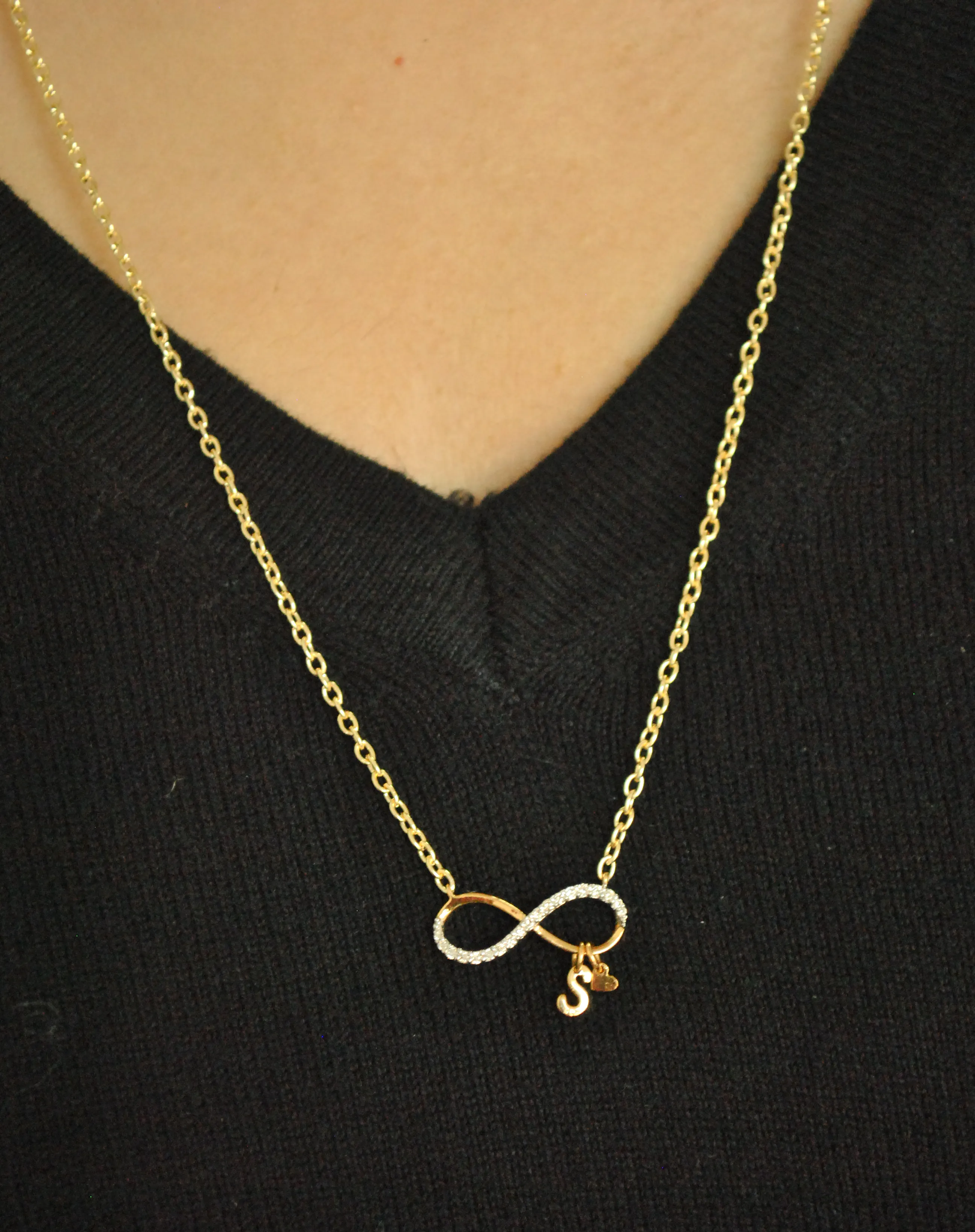 Infinity Initial and Heart Necklace in 14K Gold & Diamond