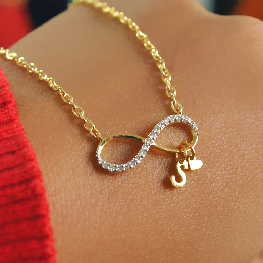 Infinity Initial and Heart Necklace in 14K Gold & Diamond