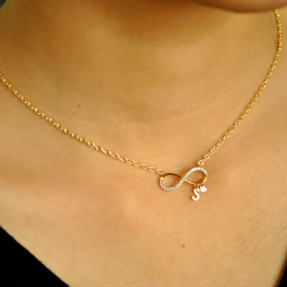 Infinity Initial and Heart Necklace in 14K Gold & Diamond
