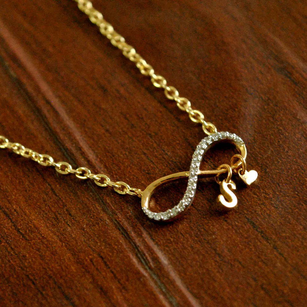 Infinity Initial and Heart Necklace in 14K Gold & Diamond