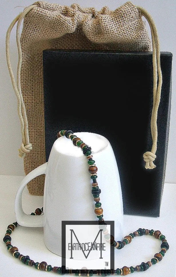 Irish Gold and Green Men Gemstone Black Irish Necklace