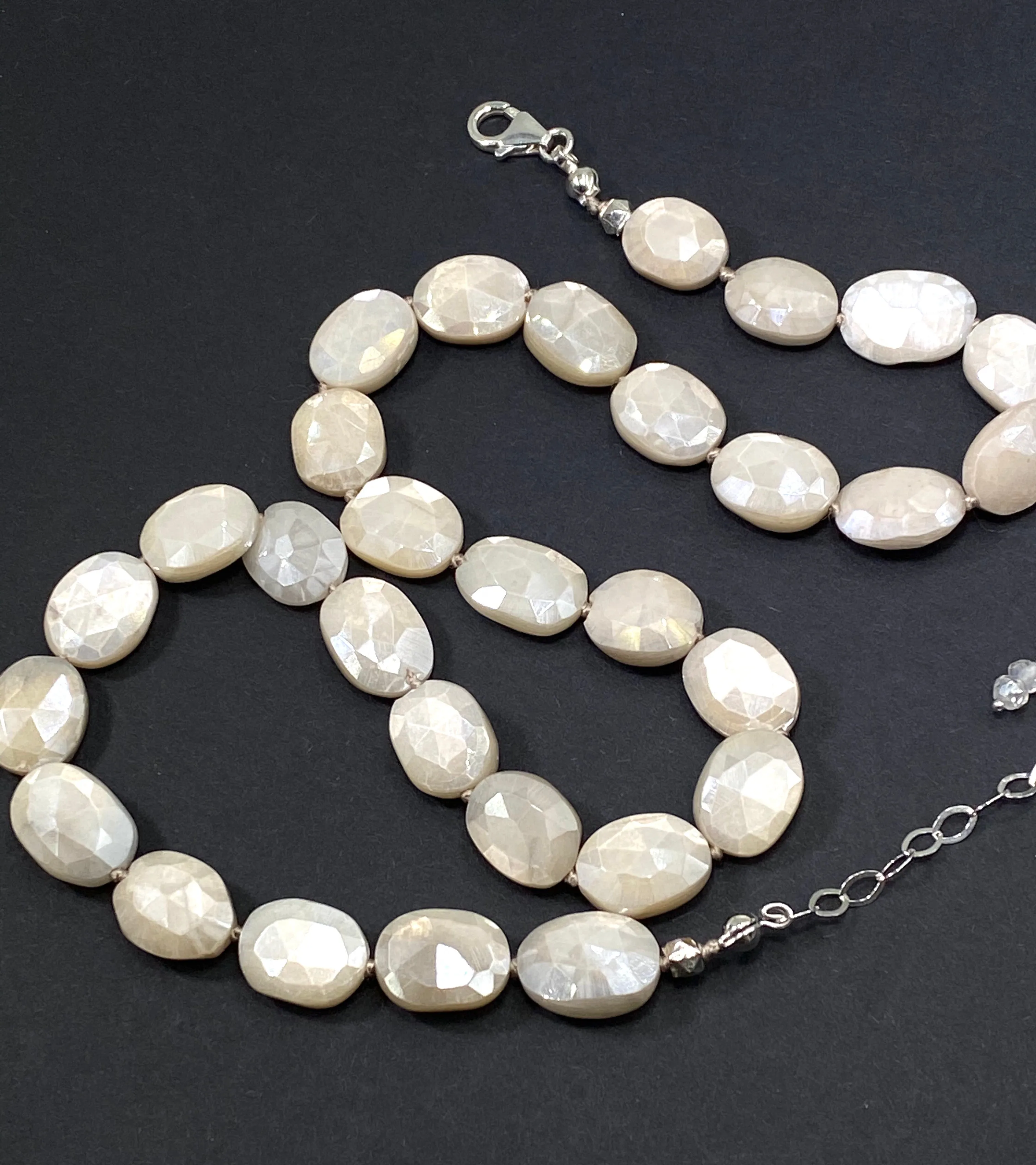 Ivory Mystic Moonstone Necklace Silk Knotted Sterling Silver