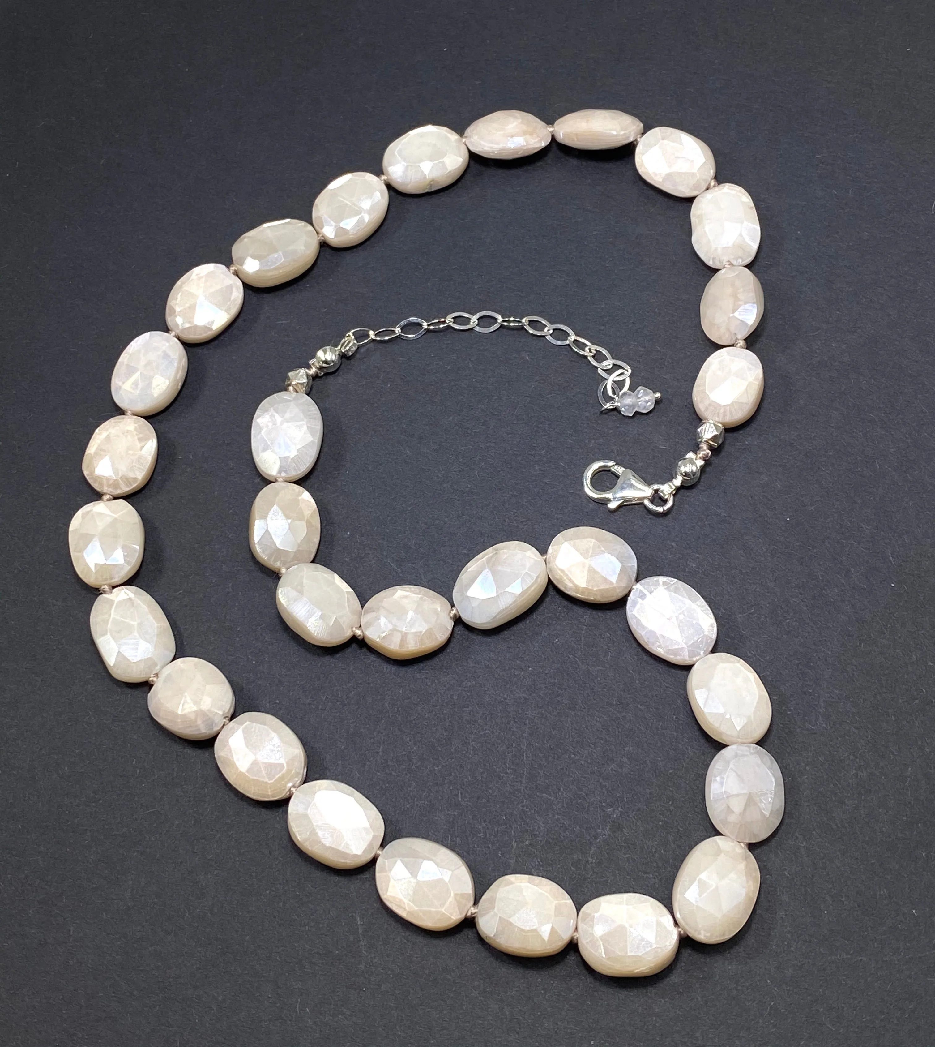 Ivory Mystic Moonstone Necklace Silk Knotted Sterling Silver