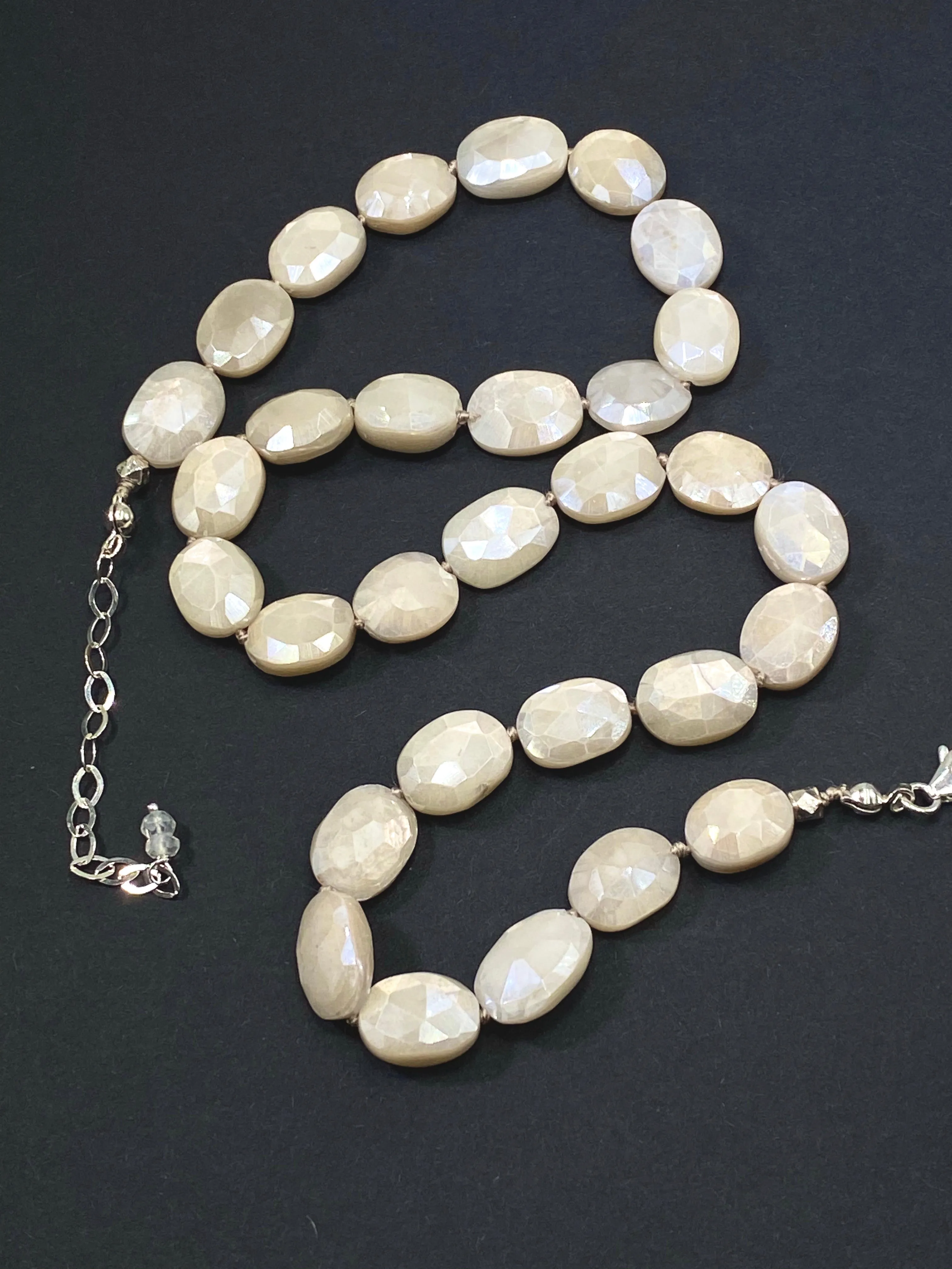 Ivory Mystic Moonstone Necklace Silk Knotted Sterling Silver