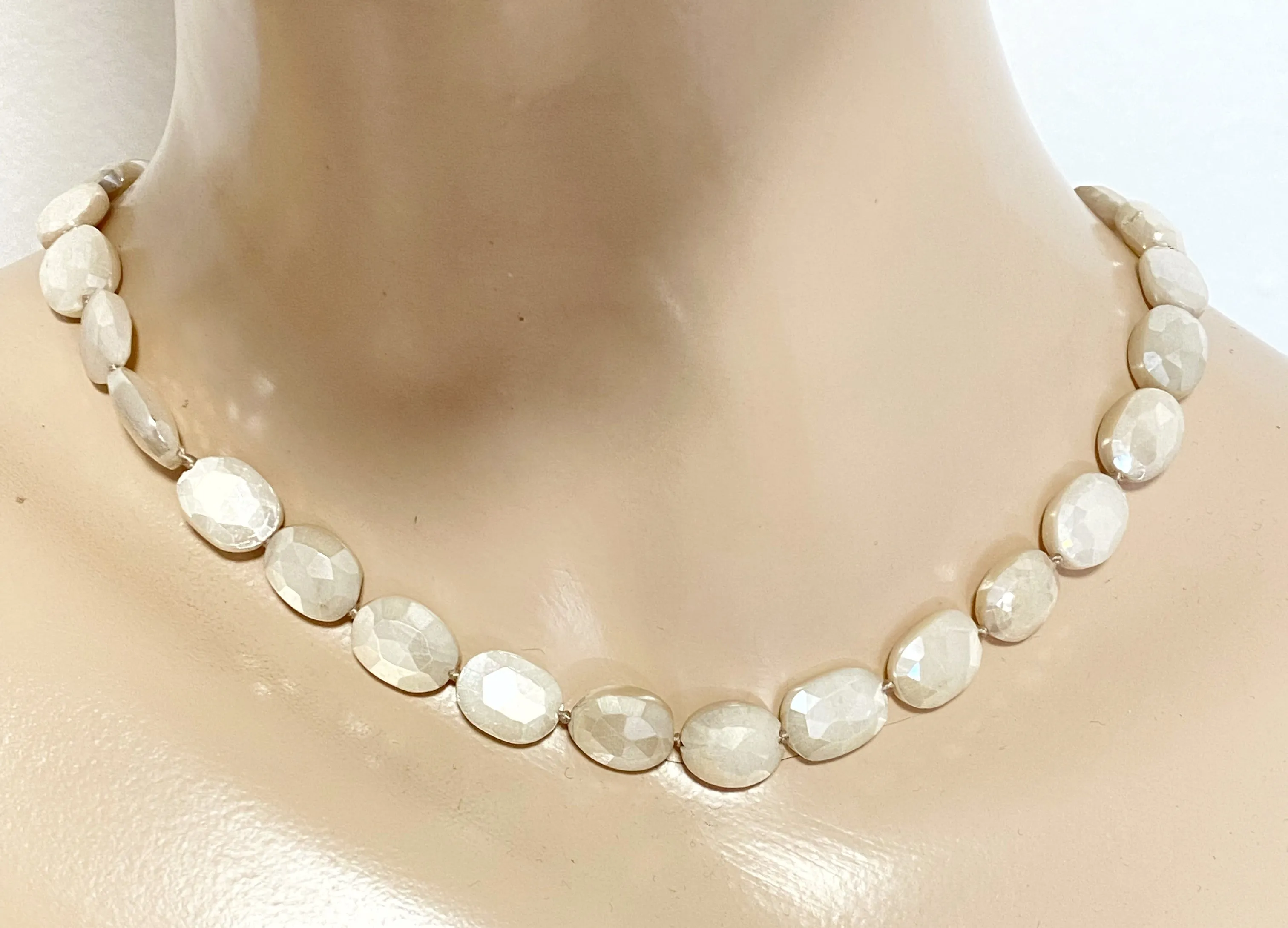 Ivory Mystic Moonstone Necklace Silk Knotted Sterling Silver
