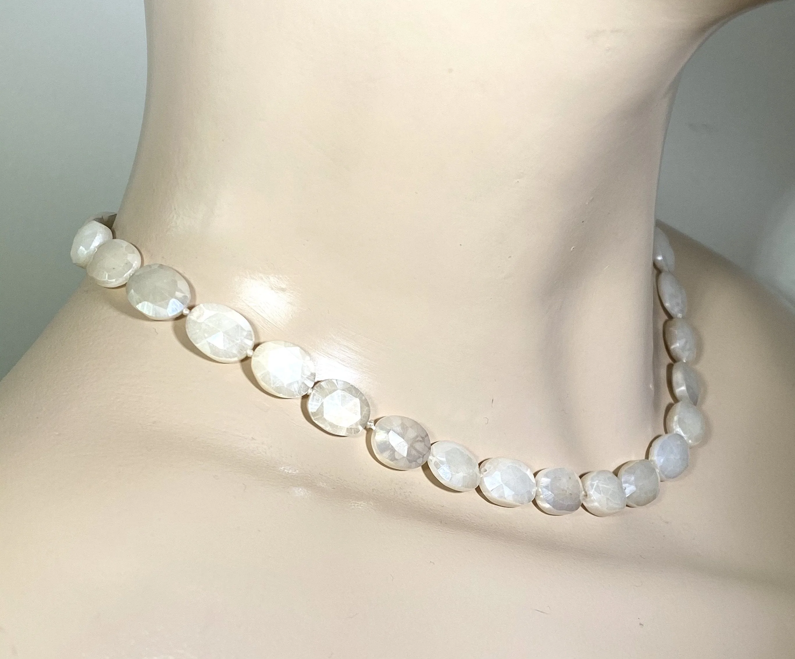Ivory Mystic Moonstone Necklace Silk Knotted Sterling Silver