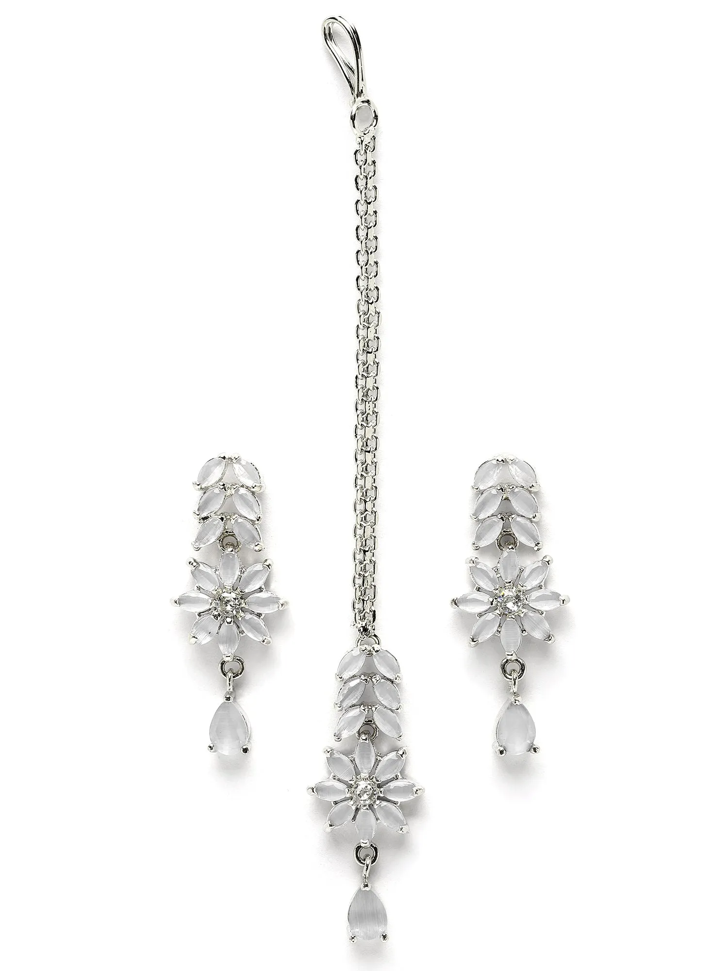 Karatcart Silver Tone White Cubic Zirconia Studded Jewellery Set for Women