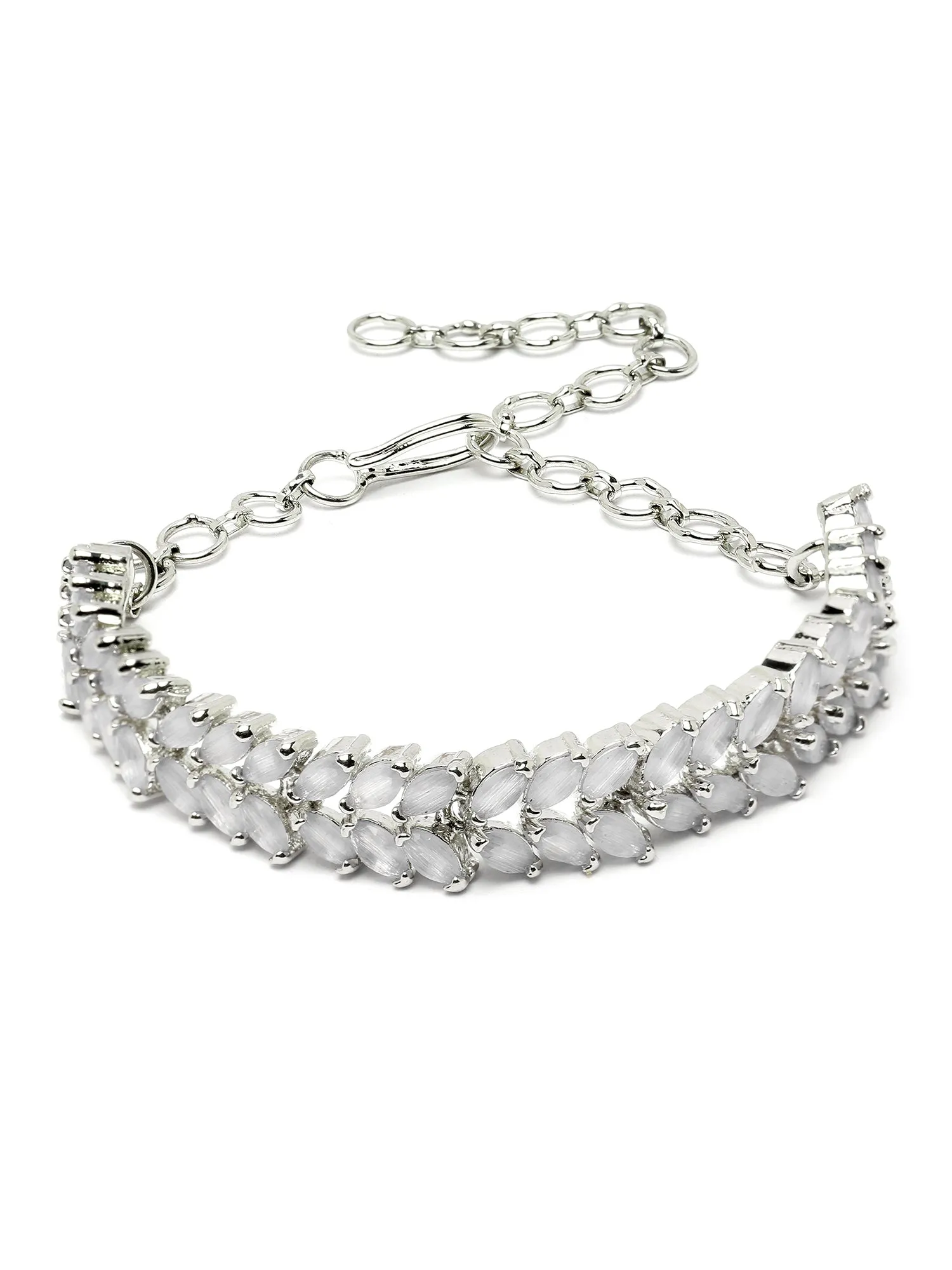 Karatcart Silver Tone White Cubic Zirconia Studded Jewellery Set for Women