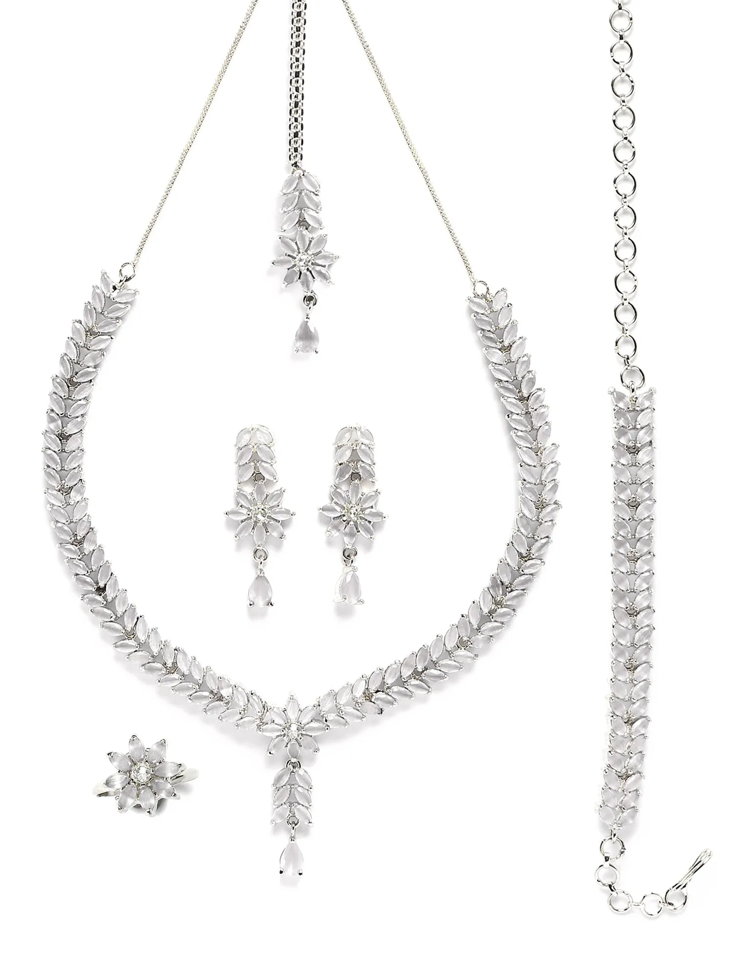 Karatcart Silver Tone White Cubic Zirconia Studded Jewellery Set for Women