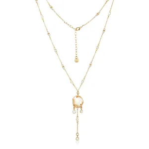 Keshi Pearl with CZ Necklace