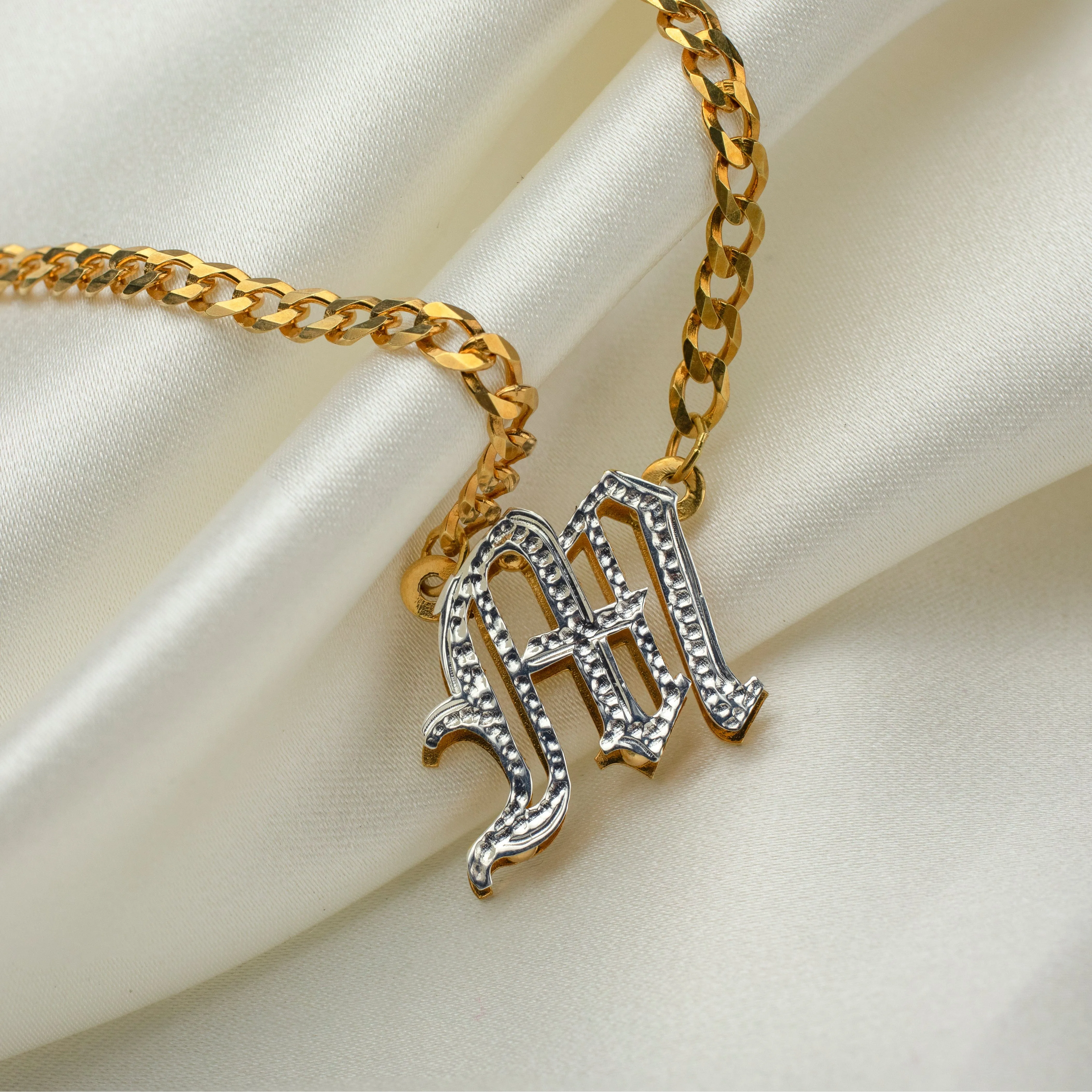 Kids Double Plated Gothic Initial Necklace with Cuban Chain