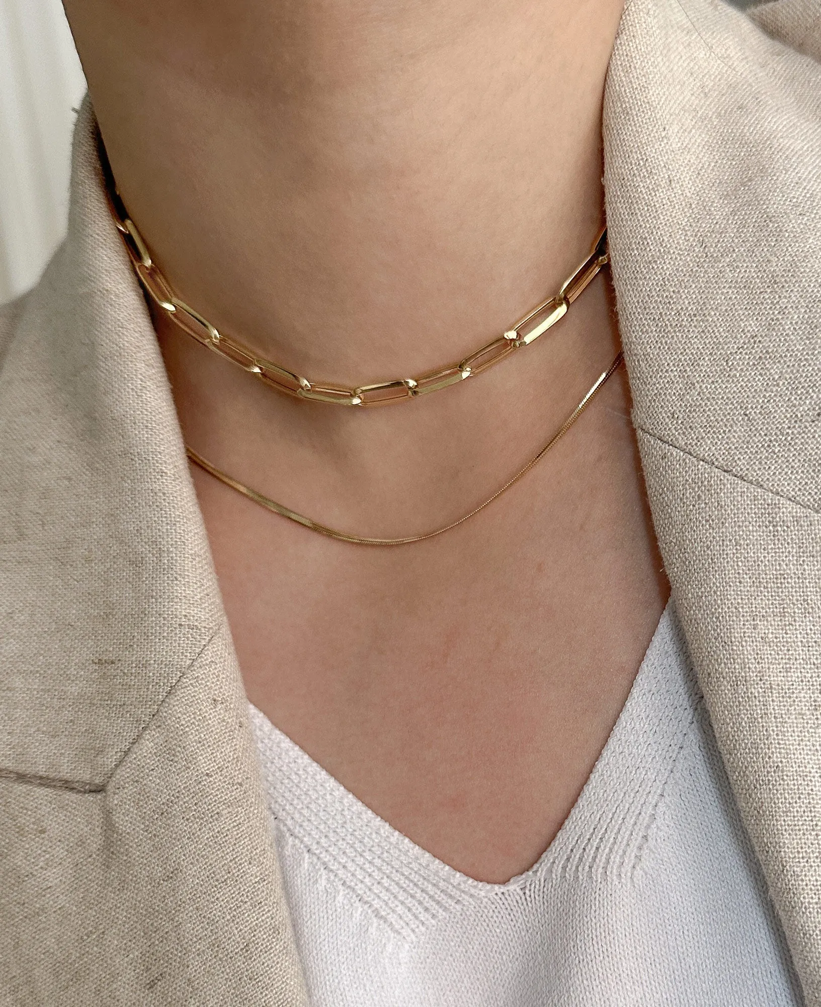 Kirsty 18k Solid Gold Hollow Paperclip Chain Necklace