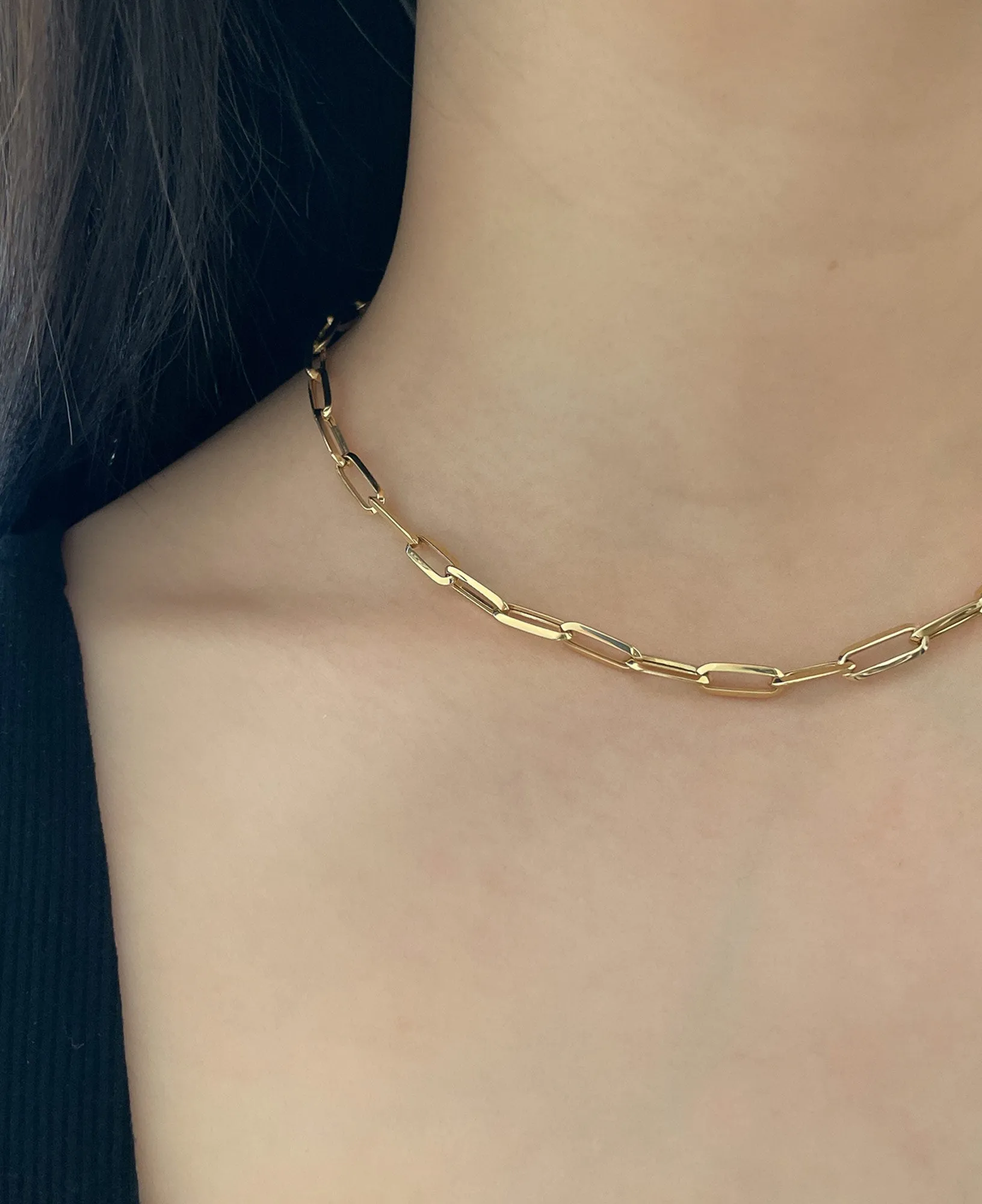 Kirsty 18k Solid Gold Hollow Paperclip Chain Necklace