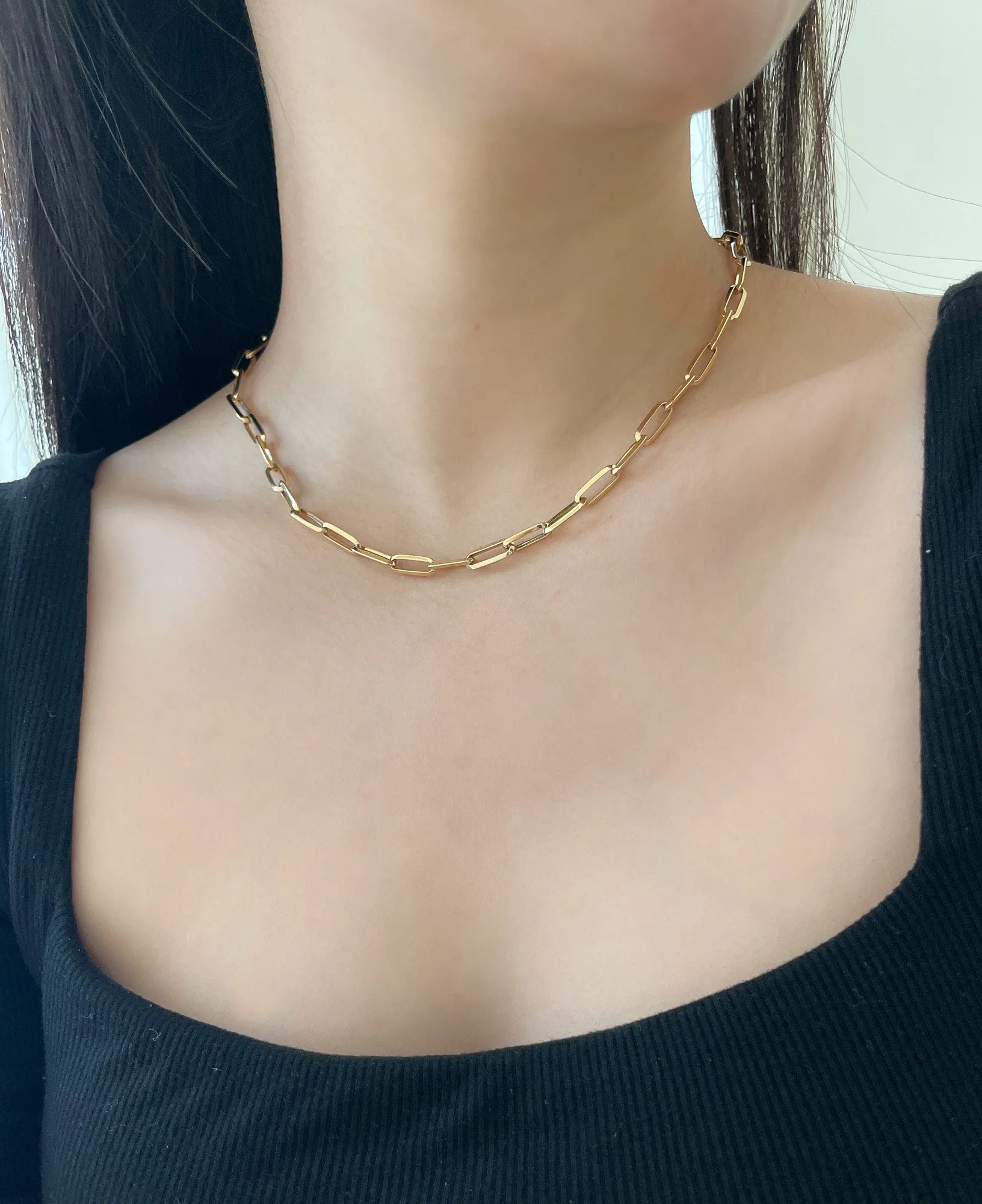 Kirsty 18k Solid Gold Hollow Paperclip Chain Necklace