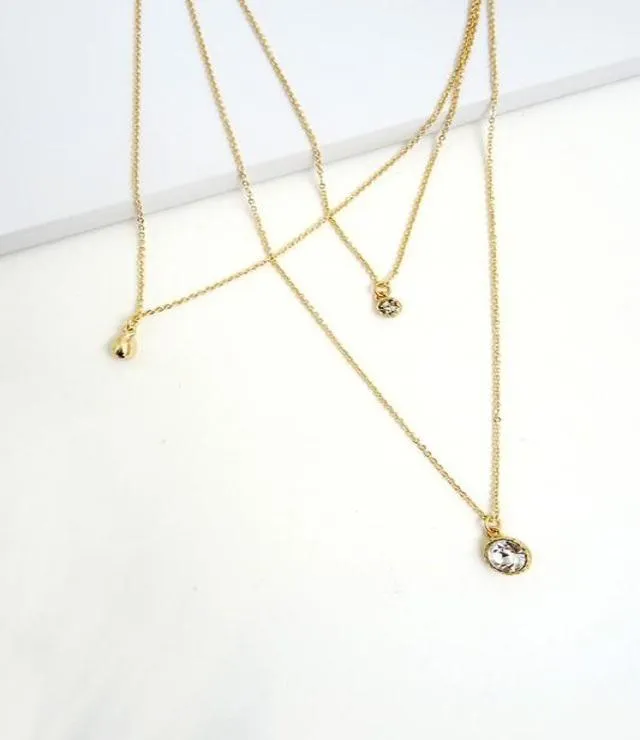 L'amour Gold Rhinestone Layered Necklace